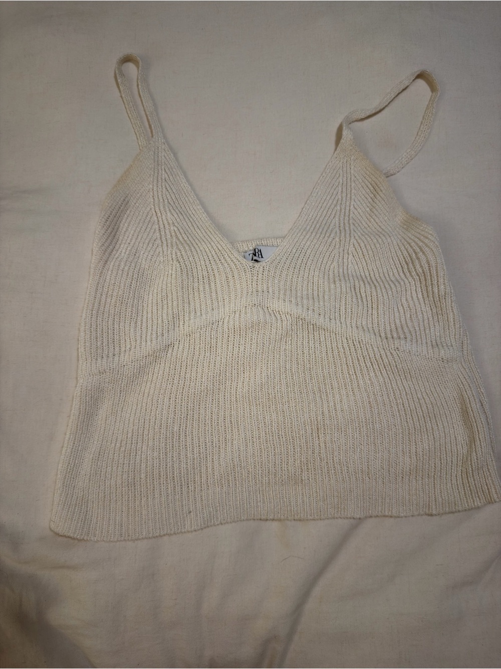 ZARA Cream Ribbed Knit Cami with V-Neck